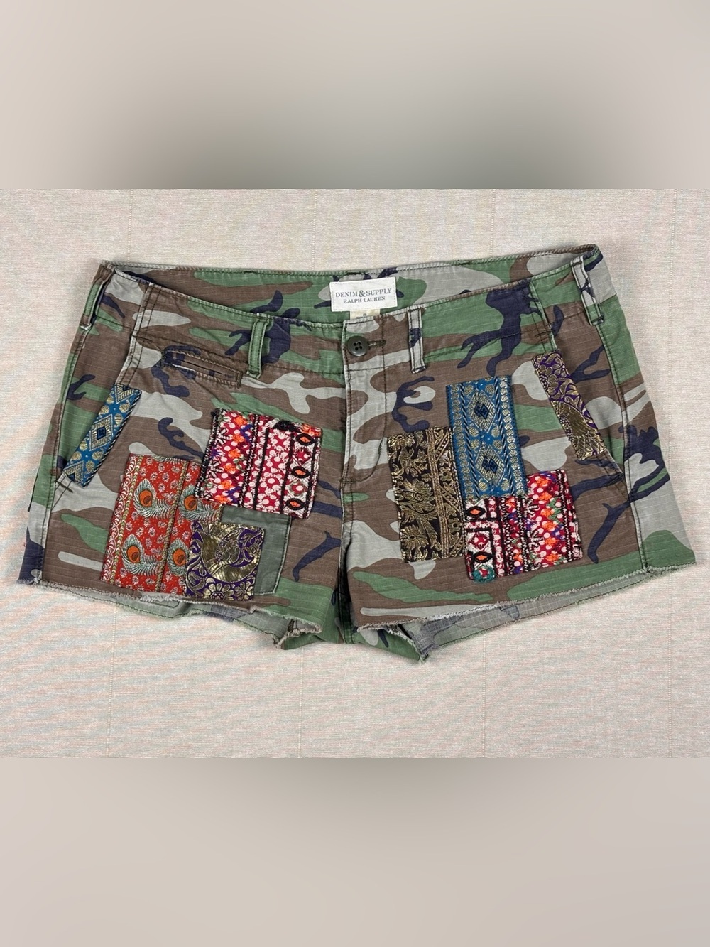 Ralph Lauren Denim & Supply Camo Patchwork Festival Shorts Boho 29
